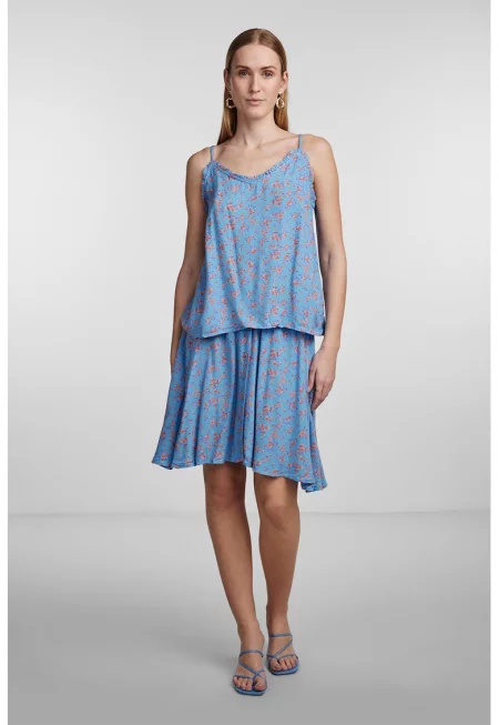 Флорален топ с набирания - Пастелносин