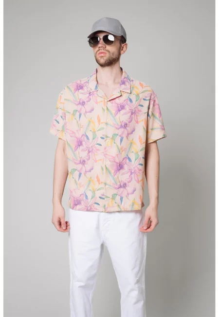 Флорална памучна риза с къси ръкави