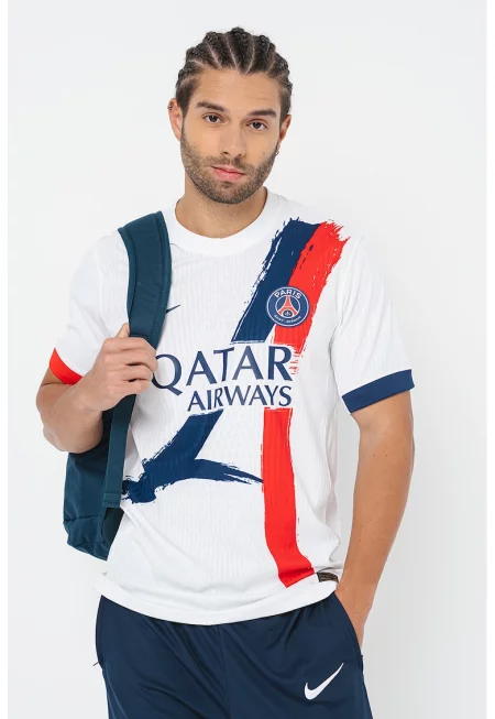 Футболна тениска с овално деколте - Бял/Аленочервен/Тъмносин