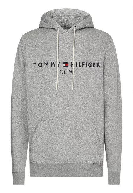 Худи с органичен памук и бродирано лого - Ултрамарин синьо/Сив меланж