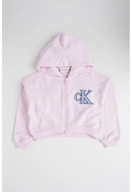 Худи с цип и монограм - Бледо розово/Сребрист