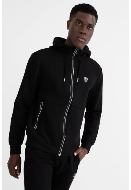 Худи с цип с контрасти - Черен