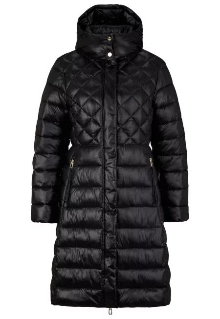 Капитонирано дълго яке с джобове с цип - Черен