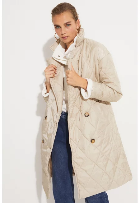 Капитонирано зимно яке с колан - Бежов