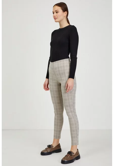 Кариран панталон с висока талия