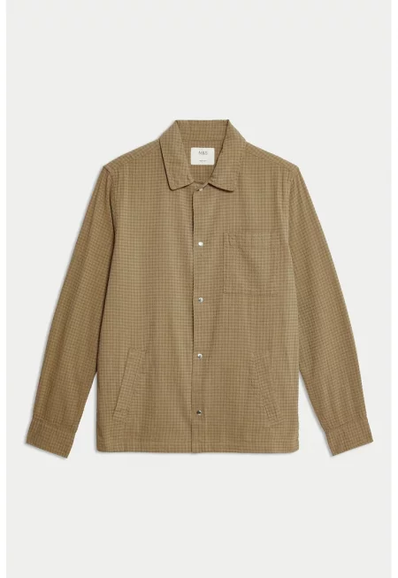 Карирана риза с джоб - Сиво-кафяв