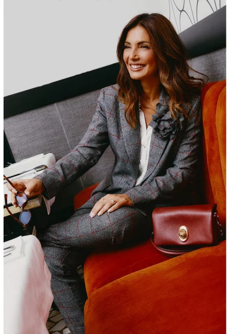 Карирано сако с флорална апликация - Tъмносив