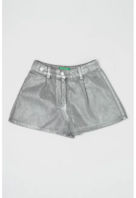 Къс панталон с широк крачол и метализиран ефект - Сребрист