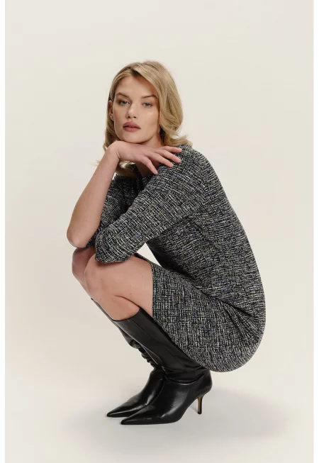 Къса рокля с модал с 3/4 ръкави - Черен/Крем