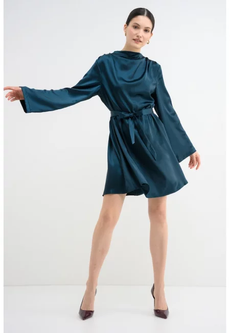 Къса свободна рокля с дълги ръкави - Тъмнозелен