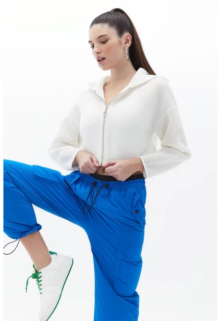 Късо худи с цип - Бял