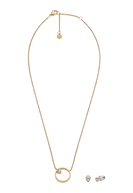 Колие и обеци с циркони - Златист