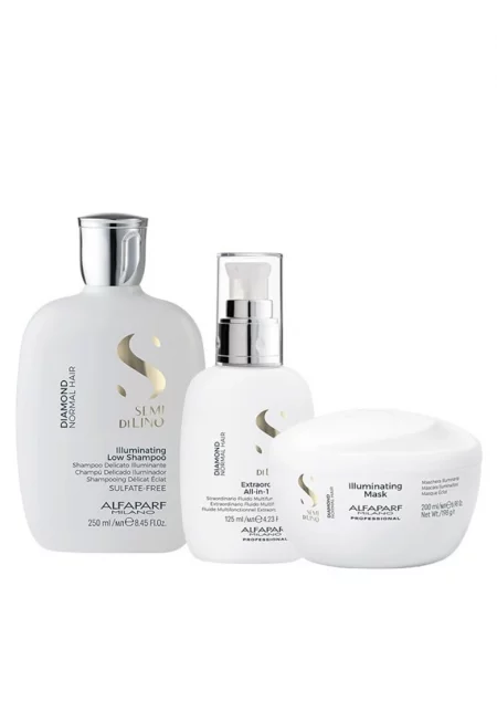 Комплект за блясък  Semi Di Lino Diamond Illuminating with Shampoo - 250 ml - Маска - 200 ml и Флуид за блясък - 125 ml