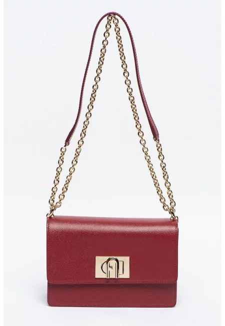 Кожена чанта през рамо с презрамка-верижка с протектор за рамото