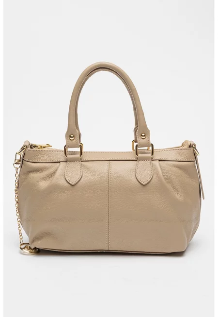 Кожена чанта с аксесоар с лого - Тъмнокафяв