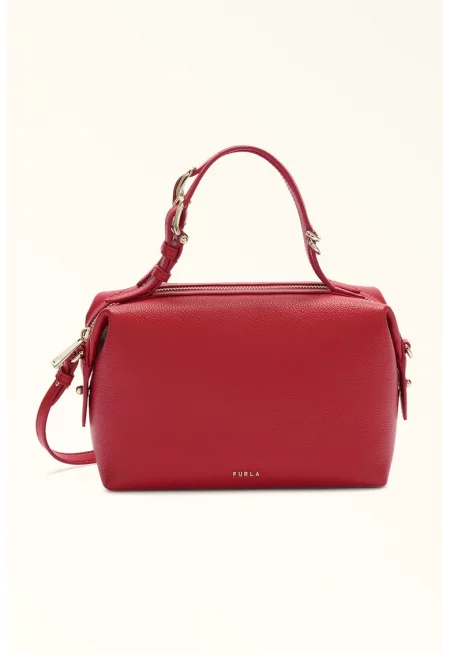 Кожена ръчна чанта Boston с допълнителна презрамка - Червен