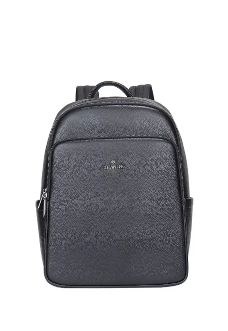 Кожена раница с цип - Черен