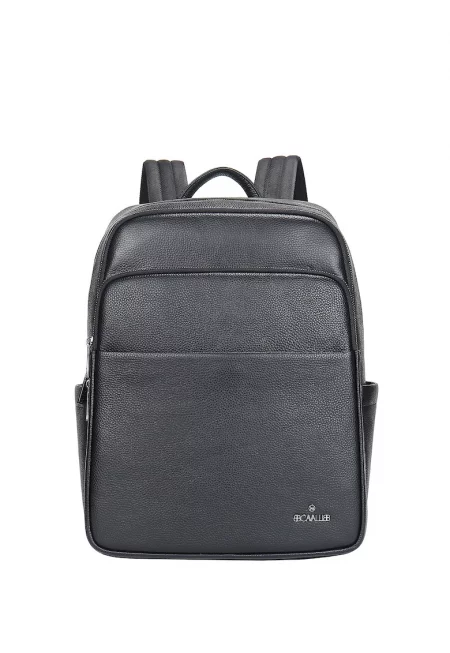 Кожена раница с цип - Черен