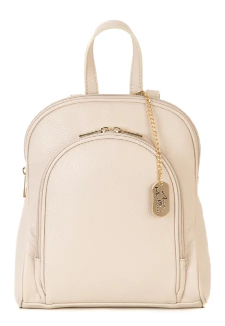 Кожена раница с външен джоб - Бежов