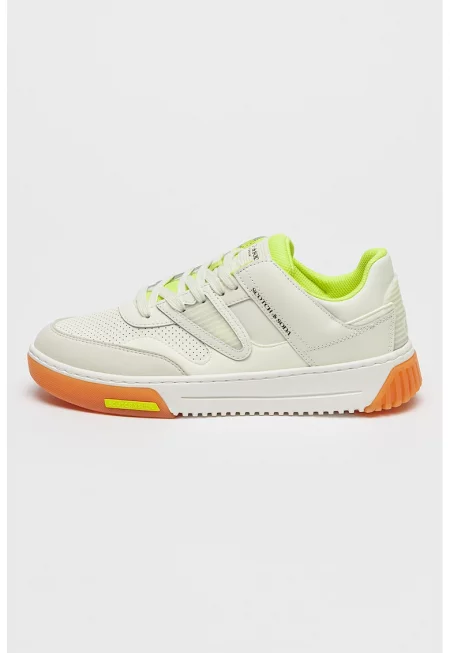 Кожени спортни обувки New Cup с велур и синтетика - Бял/Неоново зелено