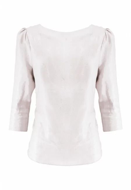 Ленена блуза с панделка отзад - Мръснобял