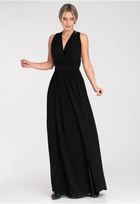 Макси рокля -  полиестер - черно - Един размер