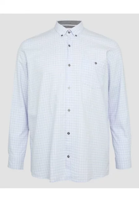 Мъжка риза - Голяма - Дълъг ръкав - Карирана щампа - Стандартна кройка - Светлосин