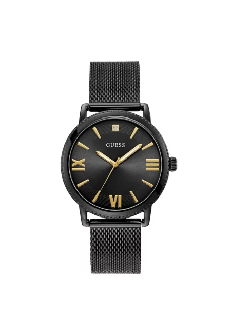 Мъжки часовник  42 мм - стоманена каишка - черен - кварцов механизъм - водоустойчивост 5 ATM