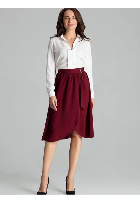 Миди пола  кестеняво кафяво - плисирана талия - скрит страничен цип - колан със златна катарама - без подплата.