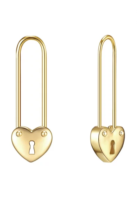 Обеци с покритие от 14К злато и сърцевидна форма - Златист/Жълт