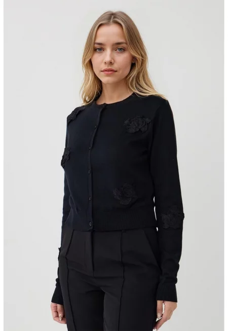 Памучен пуловер с копчета - Черен