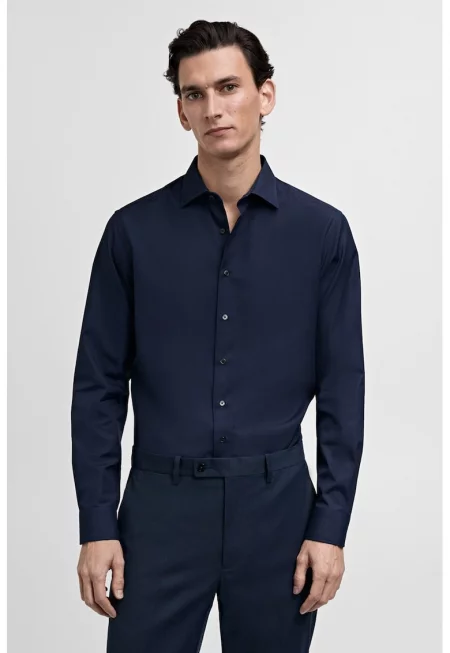 Памучна риза с класическа яка - Тъмносин