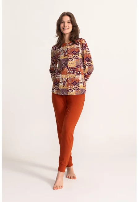 Пижама Lydia с памук с принт - Тъмно оранжево