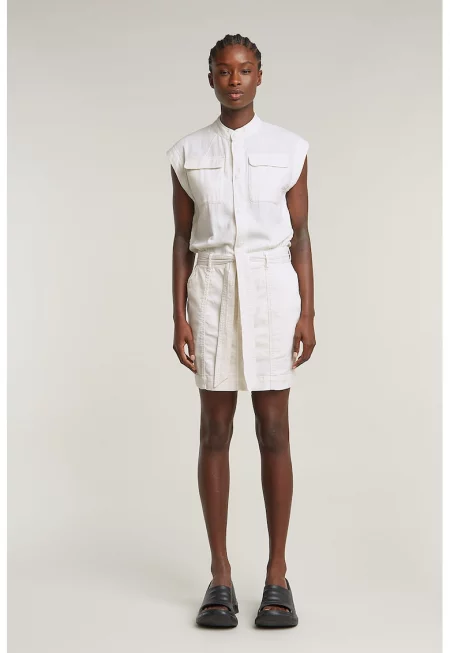 Права рокля с джобове - Мръснобял