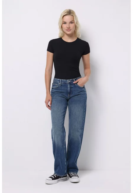 Прави дънки с висока талия - Пастелносин