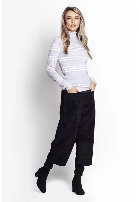 Раирана блуза с бляскави нишки - Бял/Светло сив