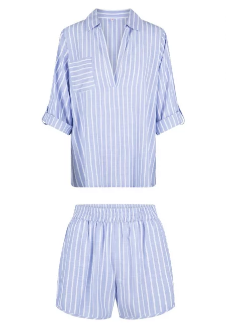 Раирана пижама с регулируеми ръкави - Бял/Син