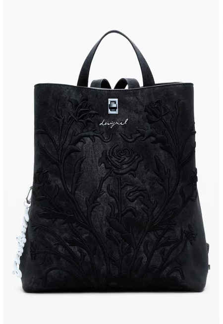 Раница от еко кожа с флорална бродерия