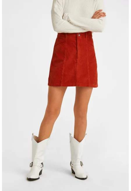 Разкроена джинсова пола - Червен