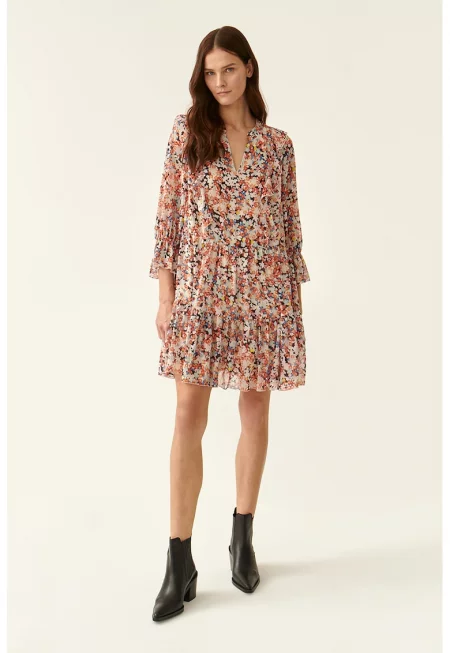Разкроена флорална рокля с шпиц - Многоцветен