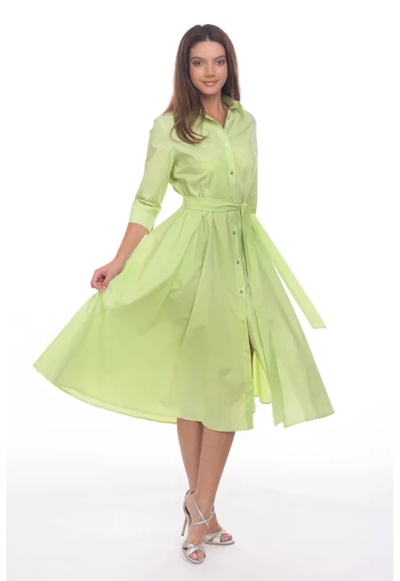Разкроена рокля-риза с колан - Шам фъстък зелено