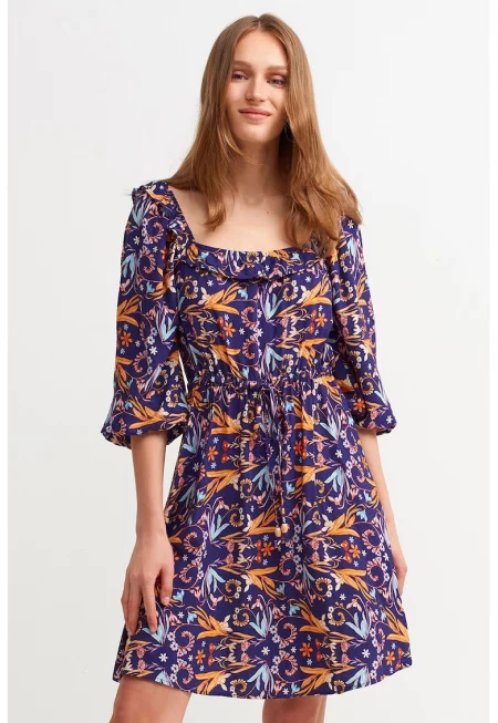 Разкроена рокля с десен - Оранжев/Аметист