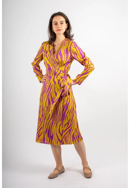 Разкроена рокля Samantha с шпиц - Виолетов/Синапено жълто