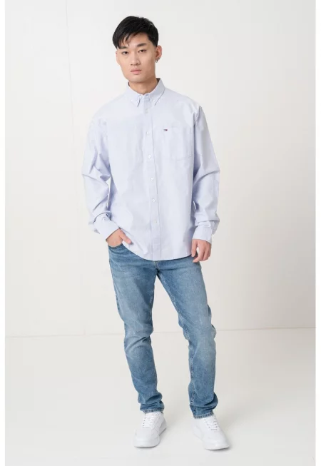 Риза от органичен памук с паднали ръкави - Ледено синьо