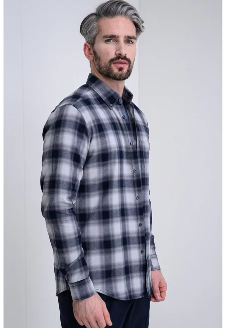 Риза Rickert с яка Oxford - Светло сив/Син/Тъмносин
