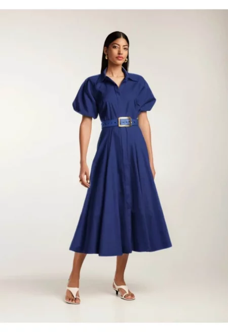 Rochie midi din bumbac tip camasa cu maneci scurte Oman