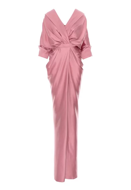 Рокля с набирания и цепка - Прашно розово