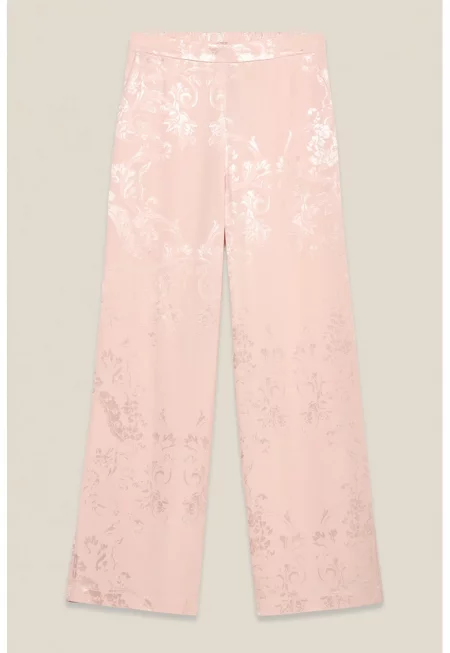 Широк десениран панталон - Бял/Пастелнорозов
