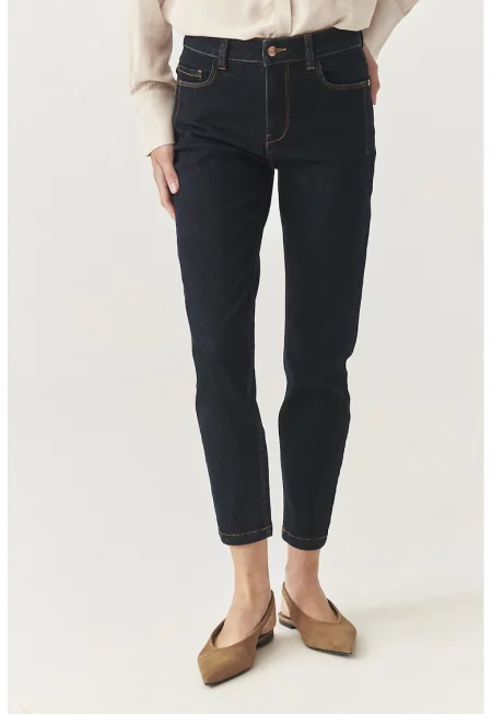 Скъсени дънки тип Mom - Ултрамарин синьо