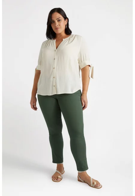 Скосен слим панталон - Аква зелено